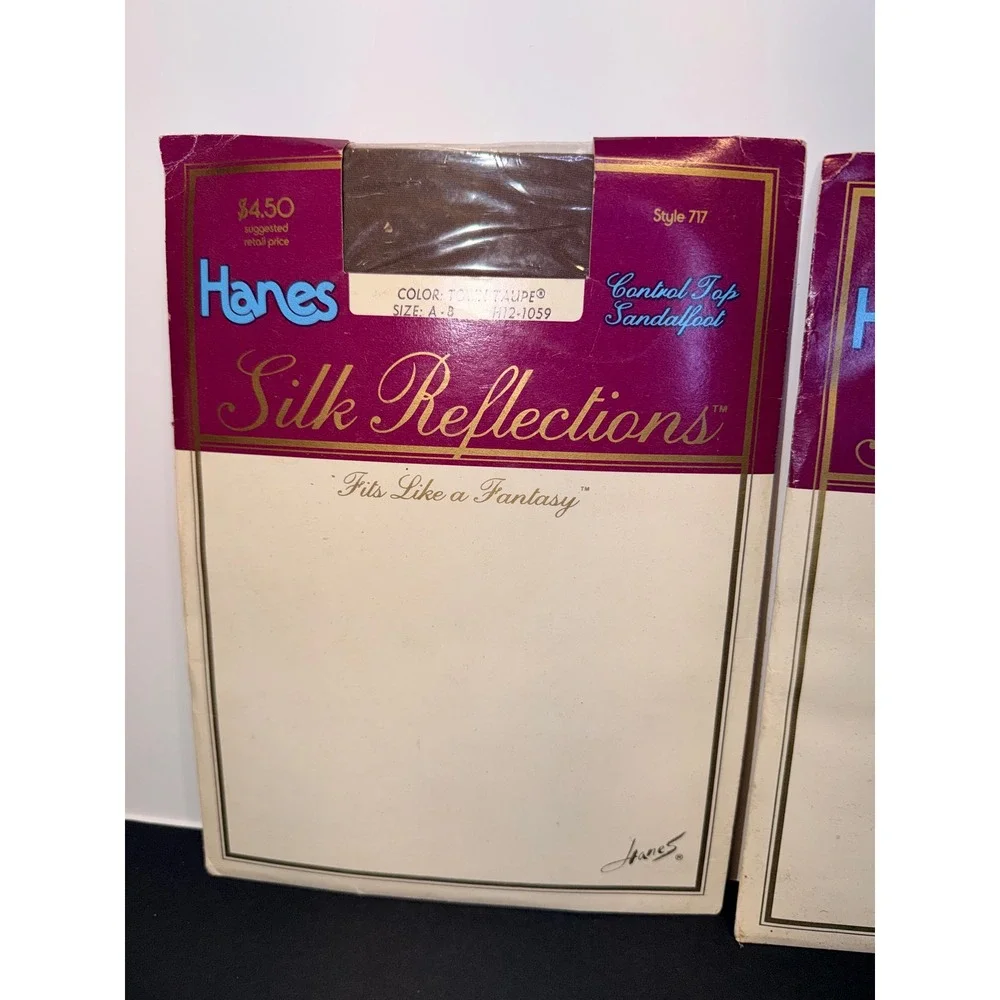 2 Vintage Hanes Silk Reflections Control Top Sandalfoot Pantyhose Town Taupe AB